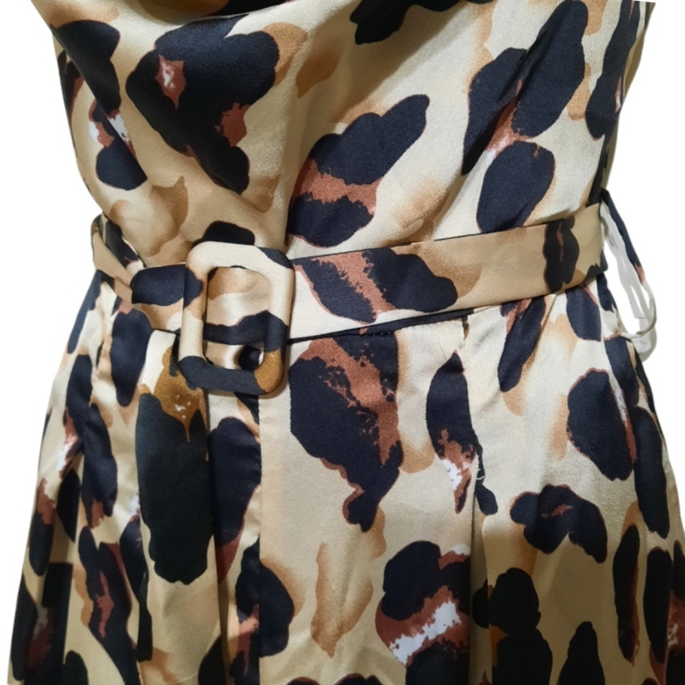 SELFIE LESLIE Wideleg Cowl Jumpsuit Strappy Satin Flowy Leopard Night Ou… - Picture 5 of 12